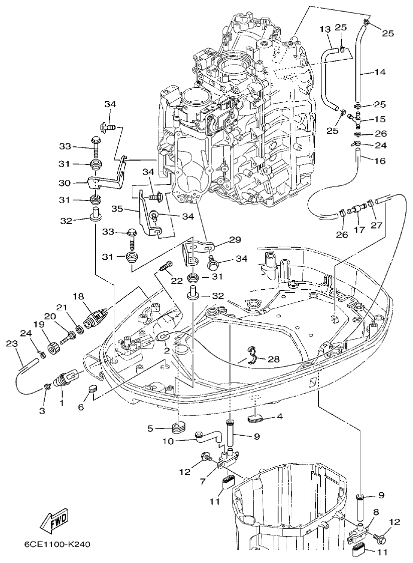 Yamaha F225FET, FL225FET BOTTOM COWLING 2 parts diagram